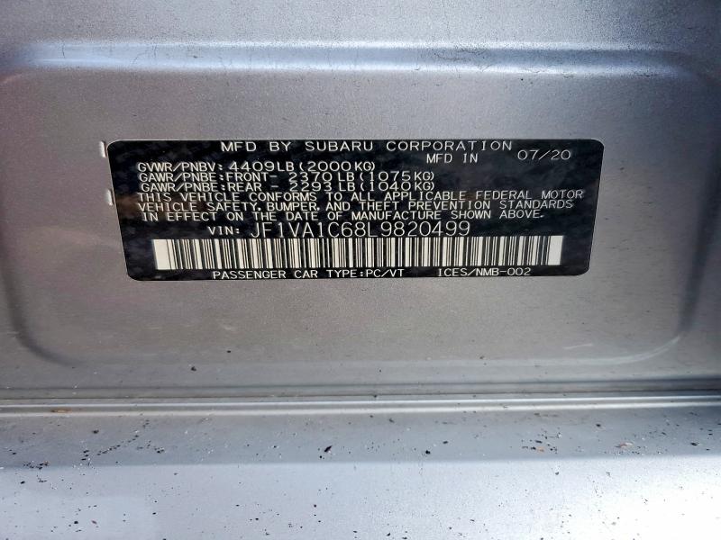 Продажа на аукционе авто 2020 Subaru Wrx, vin: JF1VA1C68L9820499, номер лота: 70851906
