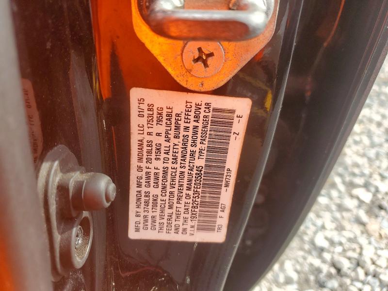 Aukcja sprzedaży 2015 Honda Civic, vin: 19XFB2F53FE035845, numer aukcji: 72203846