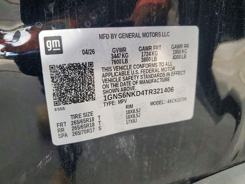 72804426 :رقم المزاد ، 1GNS6NKD4TR321406 vin ، 2026 Chevrolet Tahoe مزاد بيع