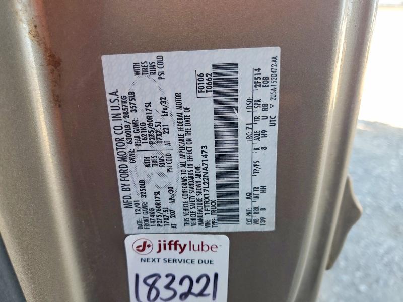 Aukcja sprzedaży 2002 Ford F150, vin: 1FTRX17L22NA71473, numer aukcji: 71622896