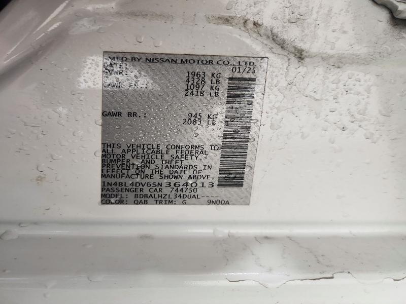 2025 Nissan Altima მანქანა იყიდება აუქციონზე, vin: 1N4BL4DV6SN364013, აუქციონის ნომერი: 72819566