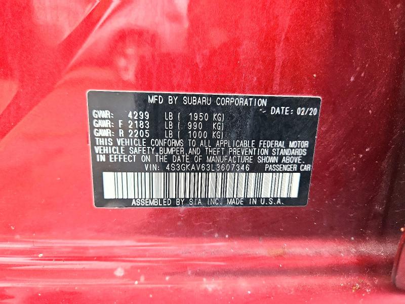 2020 Subaru Impreza მანქანა იყიდება აუქციონზე, vin: 4S3GKAV63L3607346, აუქციონის ნომერი: 70686666