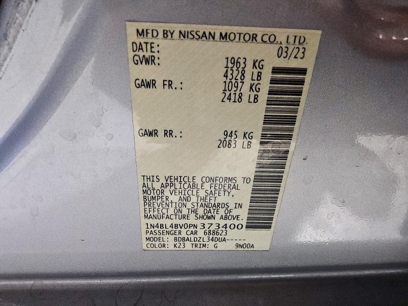 2023 Nissan Altima მანქანა იყიდება აუქციონზე, vin: 1N4BL4BV0PN373400, აუქციონის ნომერი: 71999006