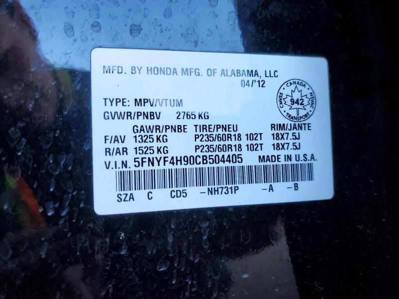Aukcja sprzedaży 2012 Honda Pilot, vin: 5FNYF4H90CB504405, numer aukcji: 71539916