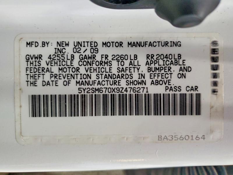 2009 Pontiac Vibe მანქანა იყიდება აუქციონზე, vin: 5Y2SM670X9Z476271, აუქციონის ნომერი: 72111916
