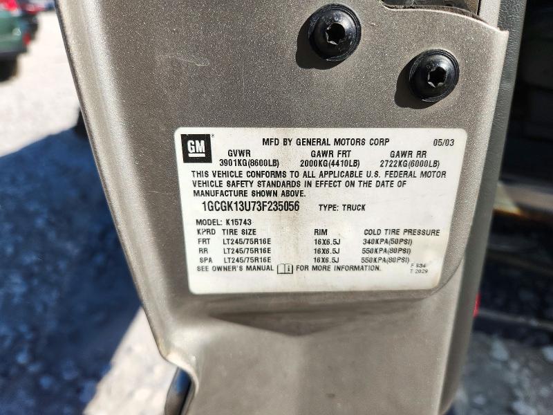 2003 Chevrolet Silverado მანქანა იყიდება აუქციონზე, vin: 1GCGK13U73F235056, აუქციონის ნომერი: 71822726