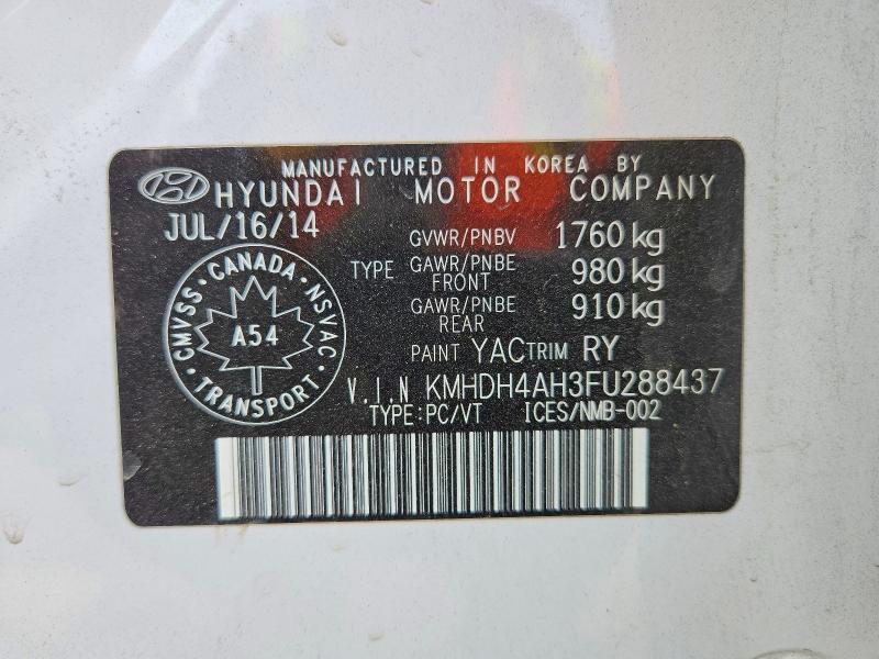 71008926 :رقم المزاد ، KMHDH4AH3FU288437 vin ، 2015 Hyundai Elantra مزاد بيع