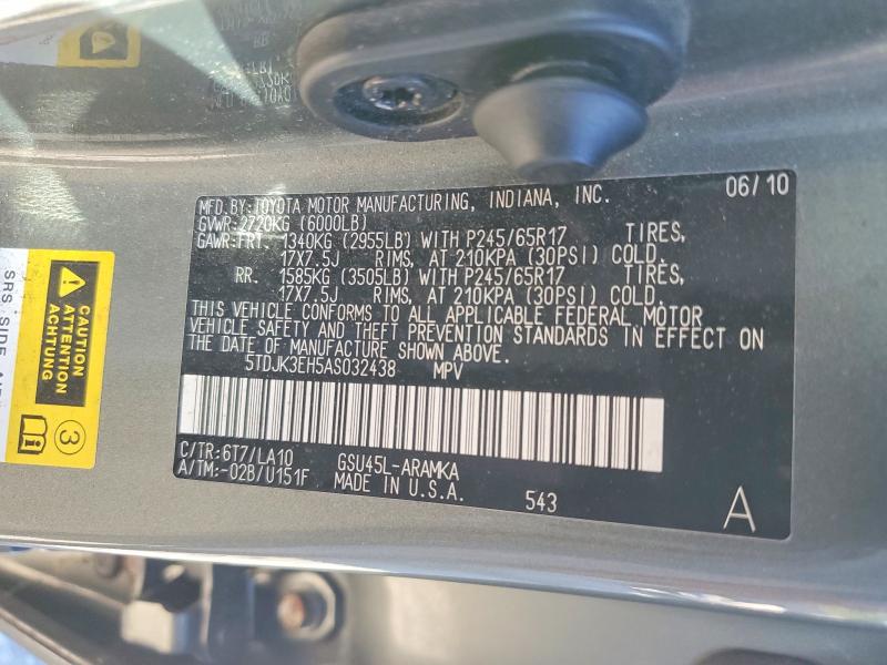 71181026 :رقم المزاد ، 5TDJK3EH5AS032438 vin ، 2010 Toyota Highlander مزاد بيع