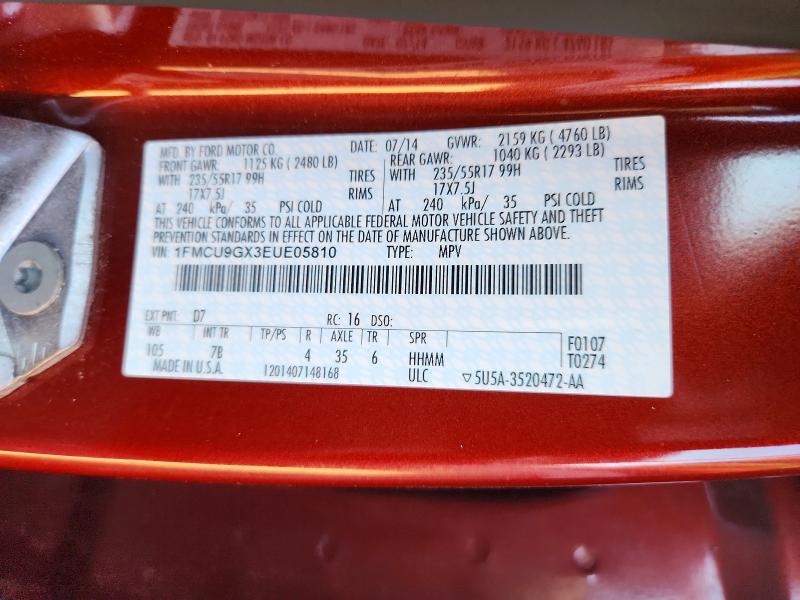 70780786 :رقم المزاد ، 1FMCU9GX3EUE05810 vin ، 2014 Ford Escape مزاد بيع