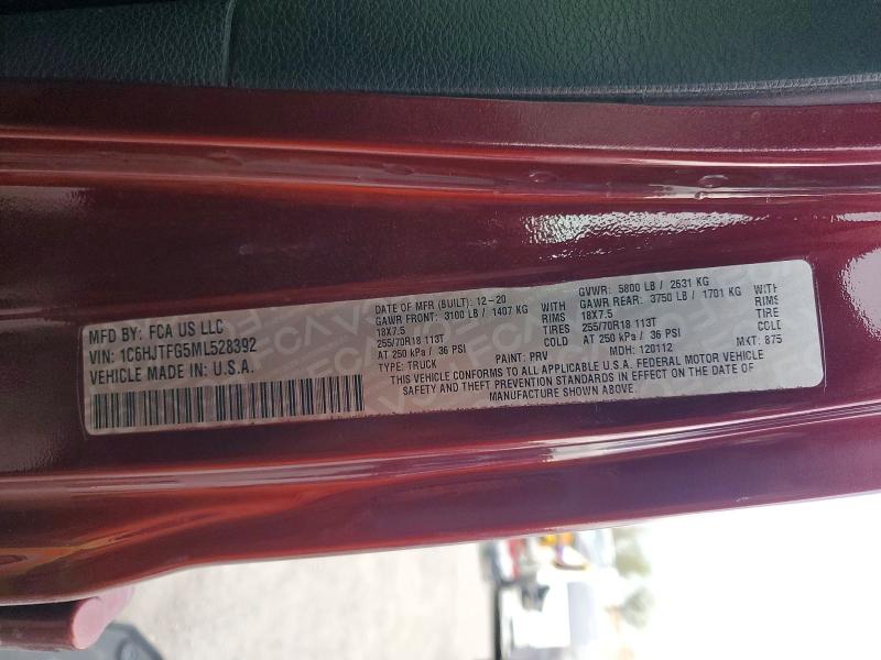 Продажа на аукционе авто 2021 Jeep Gladiator, vin: 1C6HJTFG5ML528392, номер лота: 71956226