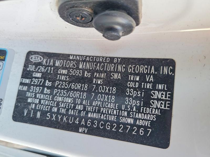 Продажа на аукционе авто 2012 Kia Sorento, vin: 5XYKU4A63CG227267, номер лота: 59727536
