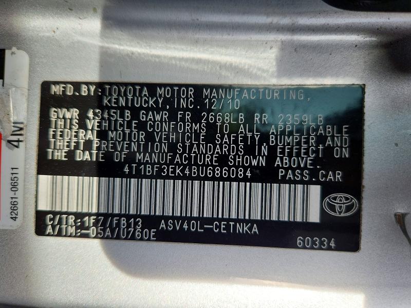 71717596 :رقم المزاد ، 4T1BF3EK4BU686084 vin ، 2011 Toyota Camry مزاد بيع