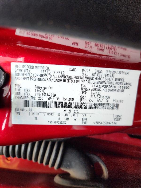 2017 Ford Focus მანქანა იყიდება აუქციონზე, vin: 1FADP3F26HL311990, აუქციონის ნომერი: 73644146