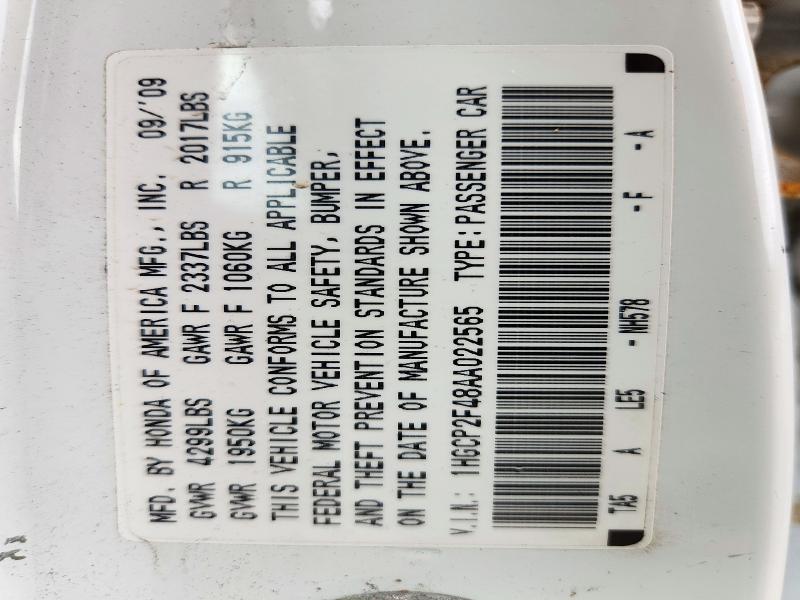 72304906 :رقم المزاد ، 1HGCP2F48AA022565 vin ، 2010 Honda Accord مزاد بيع