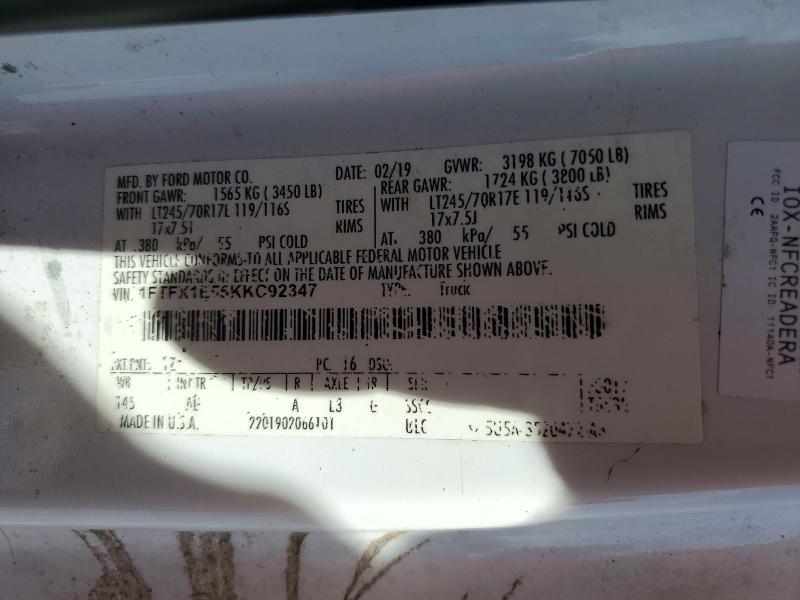 2019 Ford F150 მანქანა იყიდება აუქციონზე, vin: 1FTFX1E55KKC92347, აუქციონის ნომერი: 69463866