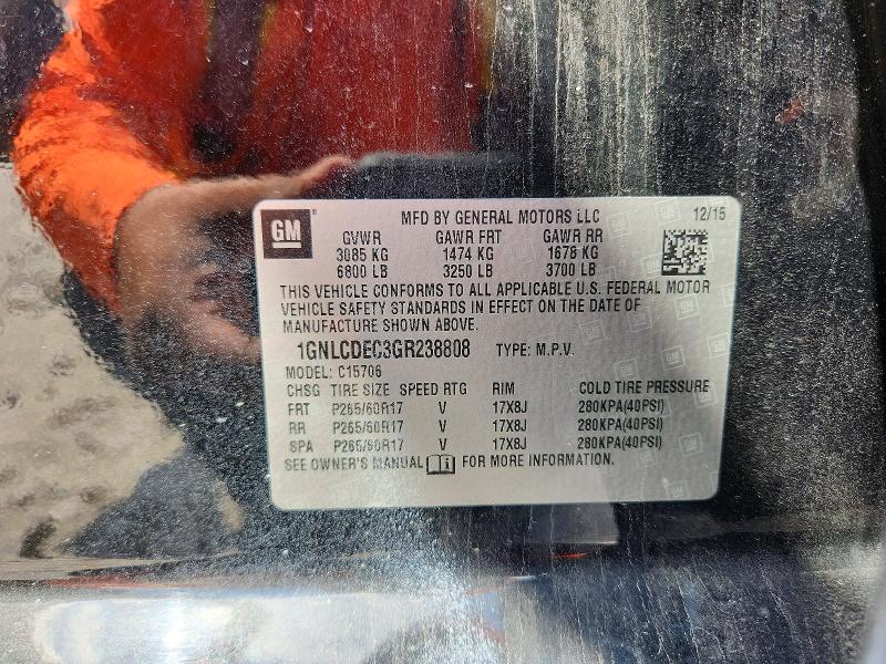 72421686 :رقم المزاد ، 1GNLCDEC3GR238808 vin ، 2016 Chevrolet Tahoe مزاد بيع