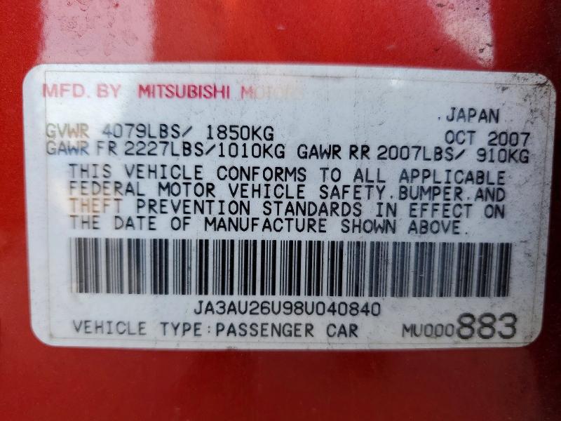 70915716 :رقم المزاد ، JA3AU26U98U040840 vin ، 2008 Mitsubishi Lancer مزاد بيع