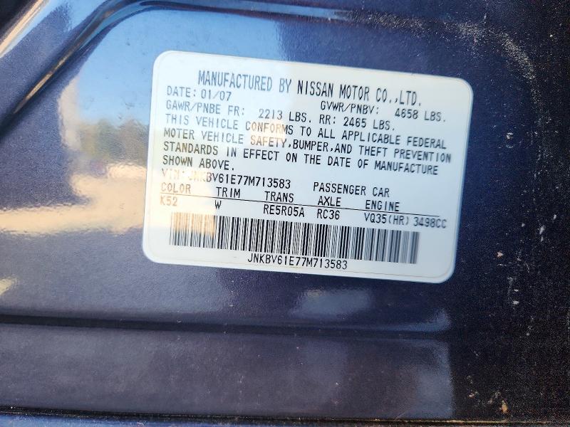 Aukcja sprzedaży 2007 Infiniti G35, vin: JNKBV61E77M713583, numer aukcji: 71692376