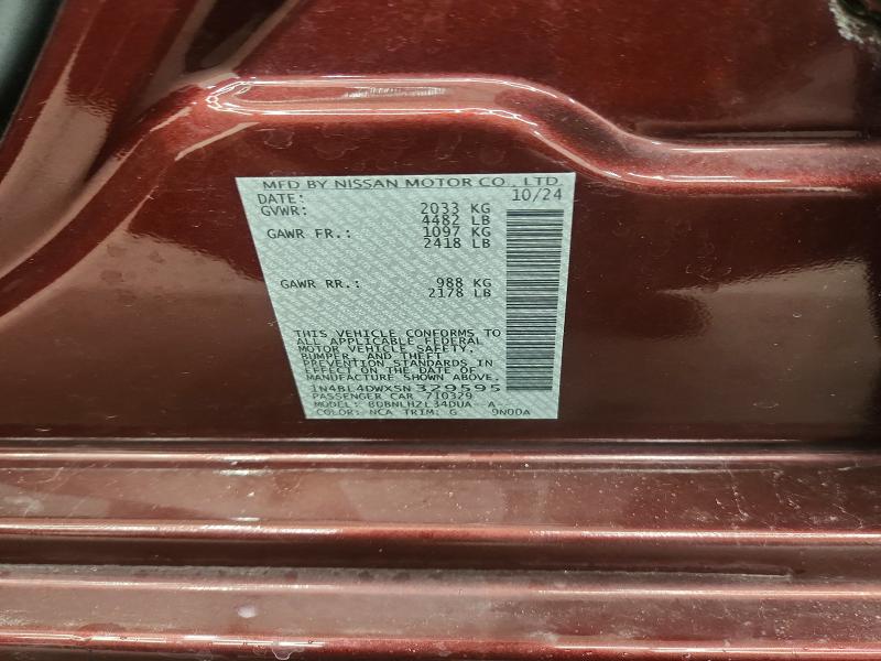 2025 Nissan Altima მანქანა იყიდება აუქციონზე, vin: 1N4BL4DWXSN329595, აუქციონის ნომერი: 71549736