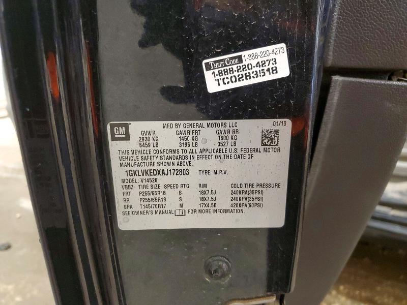 71896406 :رقم المزاد ، 1GKLVKEDXAJ172803 vin ، 2010 Gmc Acadia مزاد بيع