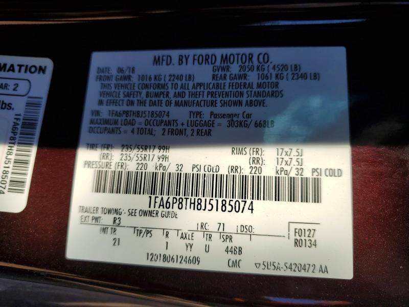 62904426 :رقم المزاد ، 1FA6P8TH8J5185074 vin ، 2018 Ford Mustang مزاد بيع