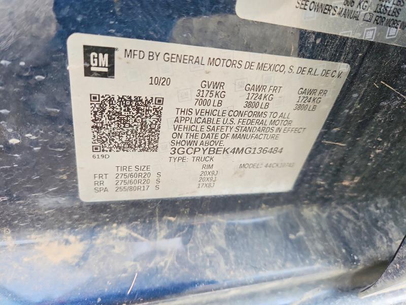 71102876 :رقم المزاد ، 3GCPYBEK4MG136484 vin ، 2021 Chevrolet Silverado مزاد بيع