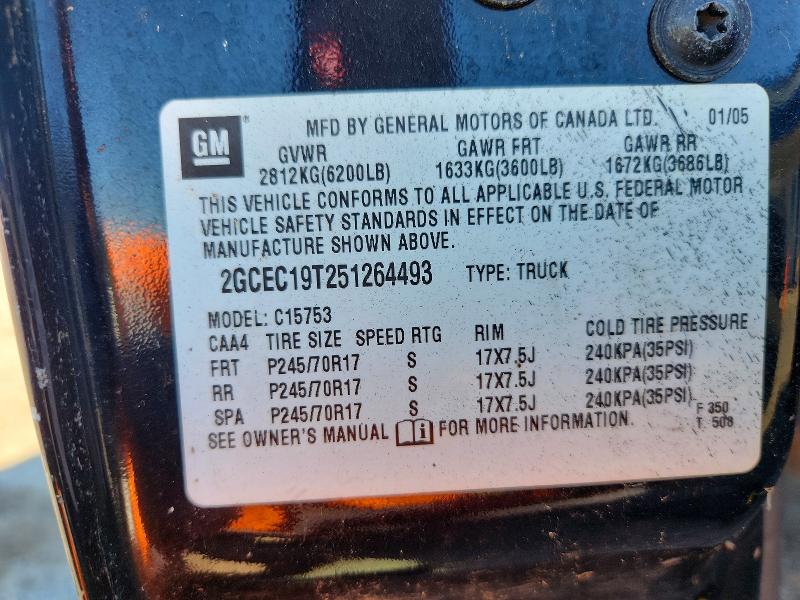 2005 Chevrolet Silverado მანქანა იყიდება აუქციონზე, vin: 2GCEC19T251264493, აუქციონის ნომერი: 71637196