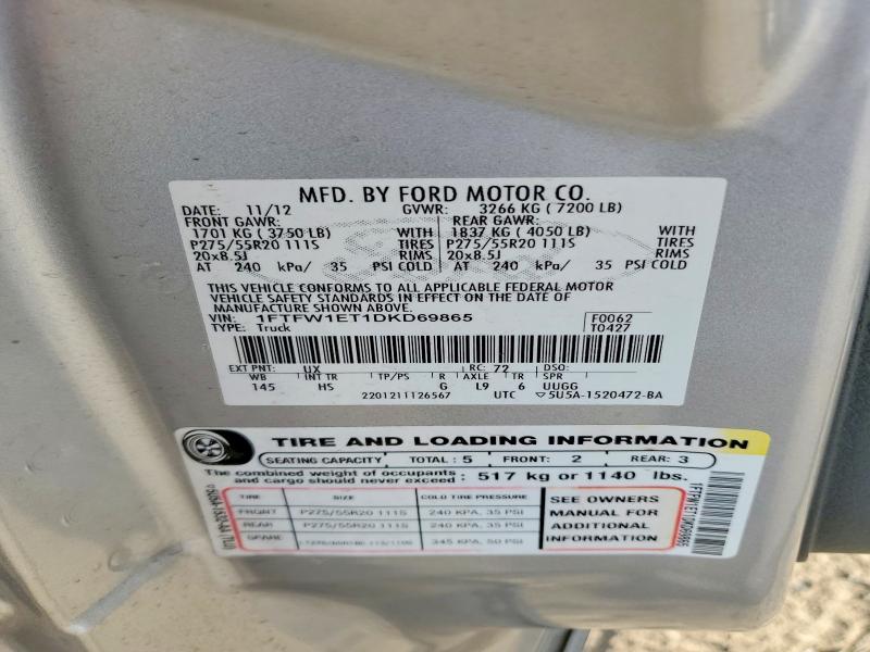 71597276 :رقم المزاد ، 1FTFW1ET1DKD69865 vin ، 2013 Ford F150 مزاد بيع