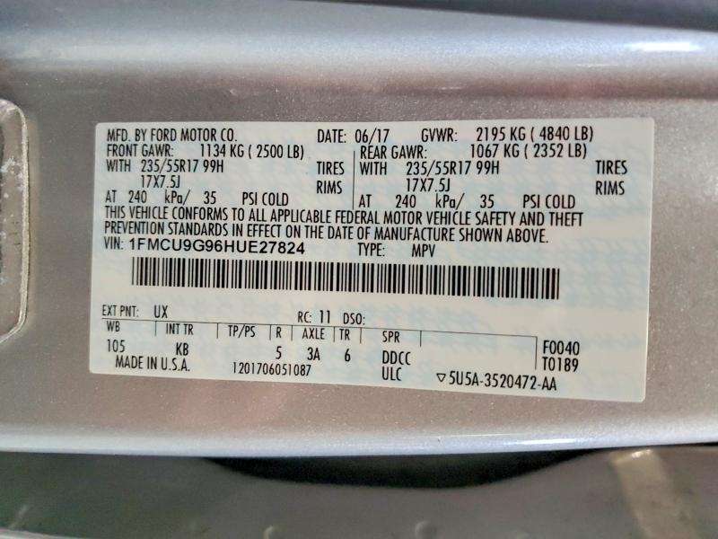 Продажа на аукционе авто 2017 Ford Escape, vin: 1FMCU9G96HUE27824, номер лота: 71746346