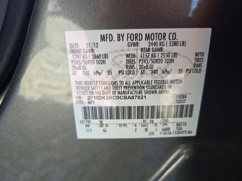 Продаж на аукціоні авто 2012 Ford Edge, vin: 2FMDK3KC0CBA87921, номер лоту: 71571006