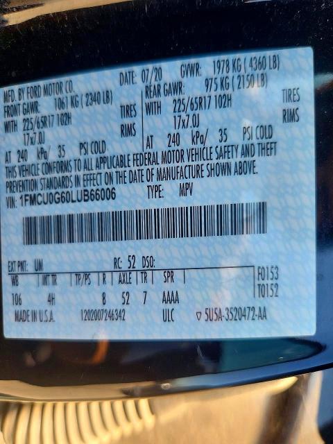 Продажа на аукционе авто 2020 Ford Escape, vin: 1FMCU0G60LUB66006, номер лота: 71796626