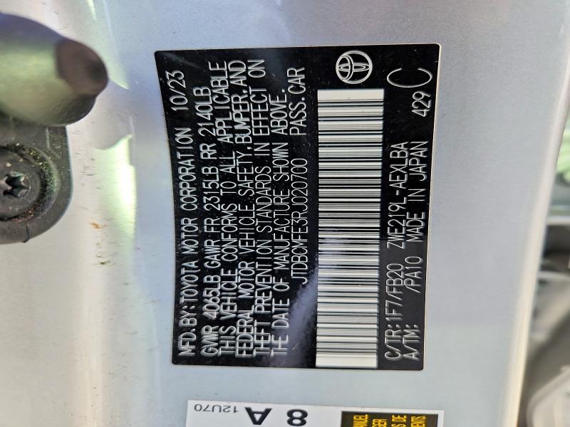 Продаж на аукціоні авто 2024 Toyota Corolla Hybrid, vin: JTDBCMFE3RJ020700, номер лоту: 71076916