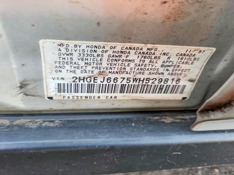 Продажа на аукционе авто 1998 Honda Civic, vin: 2HGEJ6675WH529816, номер лота: 65091056