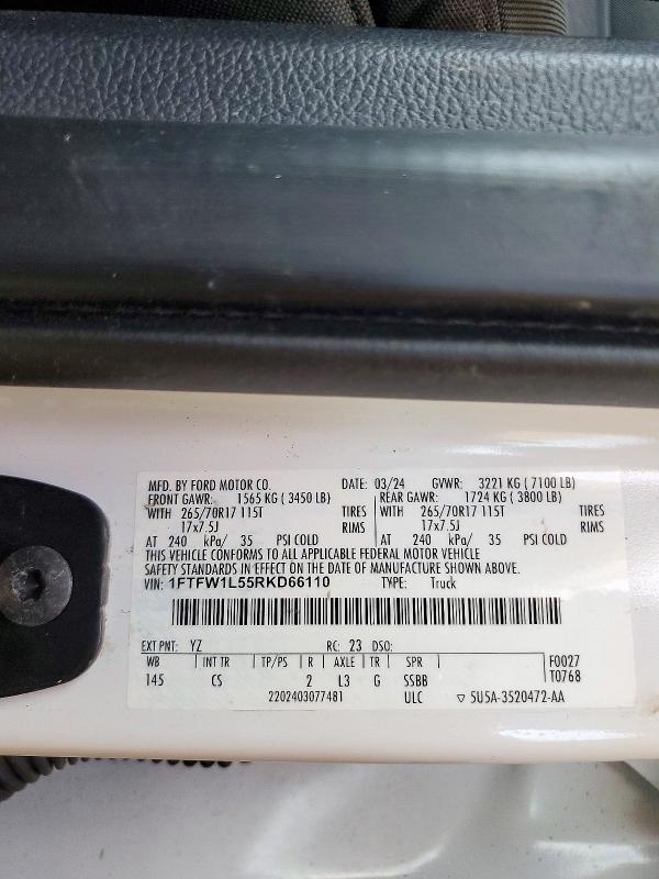 Продаж на аукціоні авто 2024 Ford F150, vin: 1FTFW1L55RKD66110, номер лоту: 64636096