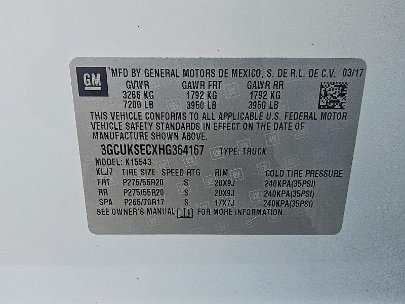 71190576 :رقم المزاد ، 3GCUKSECXHG364167 vin ، 2017 Chevrolet Silverado مزاد بيع