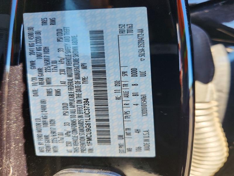 Продаж на аукціоні авто 2020 Ford Escape, vin: 1FMCU9G61LUC37394, номер лоту: 72543016