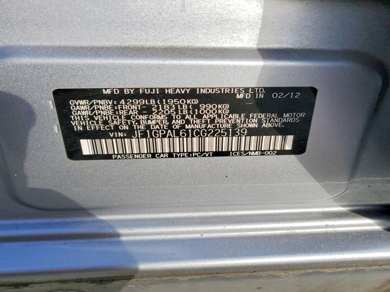 Aukcja sprzedaży 2012 Subaru Impreza, vin: JF1GPAL61CG225139, numer aukcji: 70907926