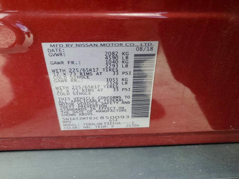 2018 Nissan Rogue მანქანა იყიდება აუქციონზე, vin: 5N1AT2MT8JC850093, აუქციონის ნომერი: 71826956