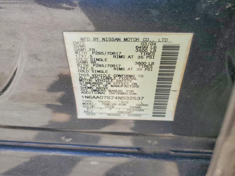 71207246 :رقم المزاد ، 1N6AA07B74N532537 vin ، 2004 Nissan Titan مزاد بيع