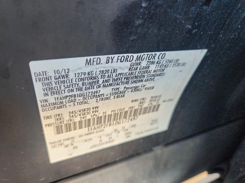 72412356 :رقم المزاد ، 1FAHP2F81DG172497 vin ، 2013 Ford Taurus مزاد بيع