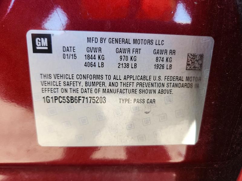 72088256 :رقم المزاد ، 1G1PC5SB6F7175203 vin ، 2015 Chevrolet Cruze مزاد بيع