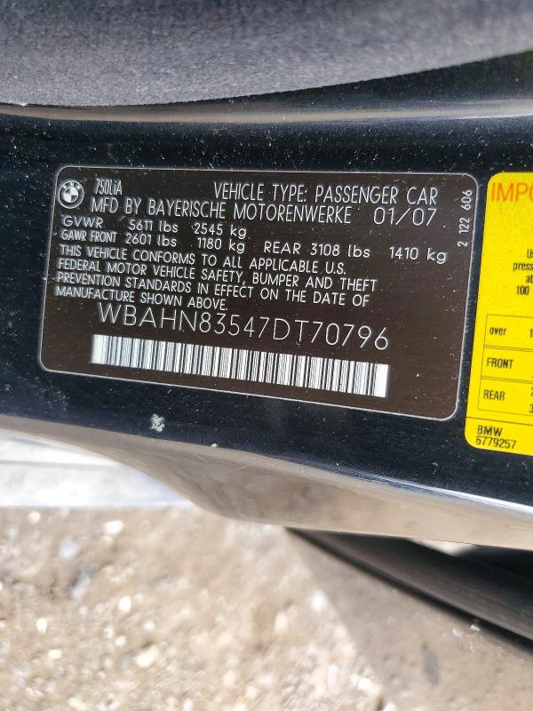 Продаж на аукціоні авто 2007 Bmw 750, vin: WBAHN83547DT70796, номер лоту: 72628866