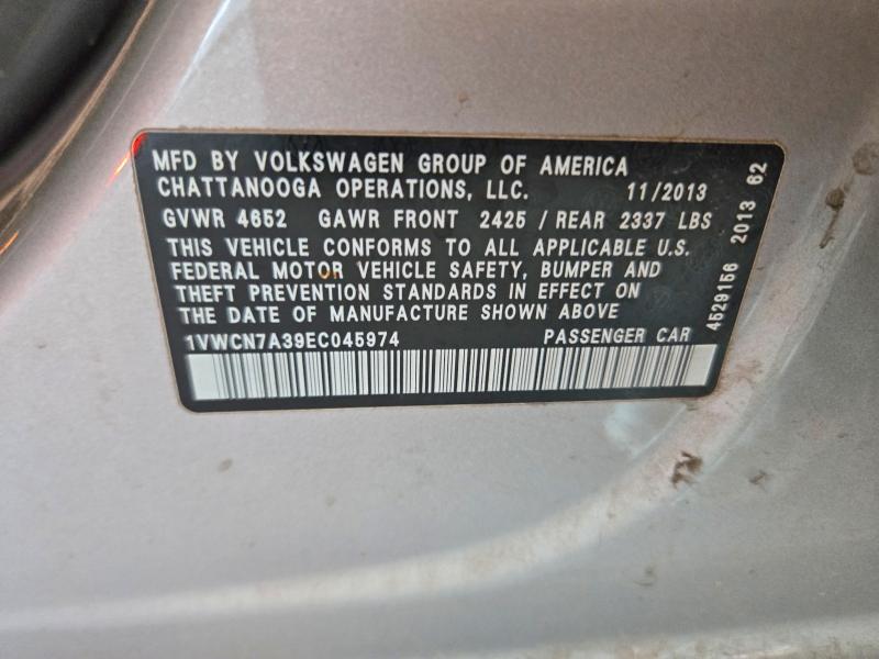 Продаж на аукціоні авто 2014 Volkswagen Passat, vin: 1VWCN7A39EC045974, номер лоту: 70561726