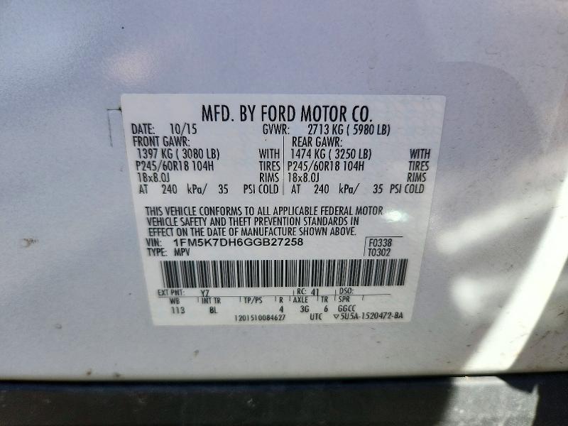Продаж на аукціоні авто 2016 Ford Explorer, vin: 1FM5K7DH6GGB27258, номер лоту: 72123466