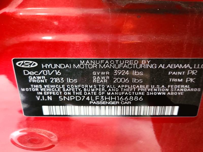 Продаж на аукціоні авто 2017 Hyundai Elantra, vin: 5NPD74LF3HH166886, номер лоту: 72391776