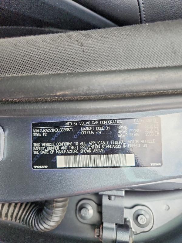 70720776 :رقم المزاد ، 7JRA22TK0LG039871 vin ، 2020 Volvo S60 مزاد بيع