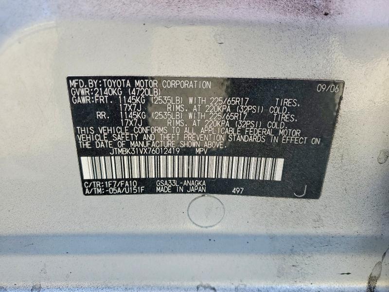 2007 Toyota Rav4 მანქანა იყიდება აუქციონზე, vin: JTMBK31VX76012419, აუქციონის ნომერი: 71641316