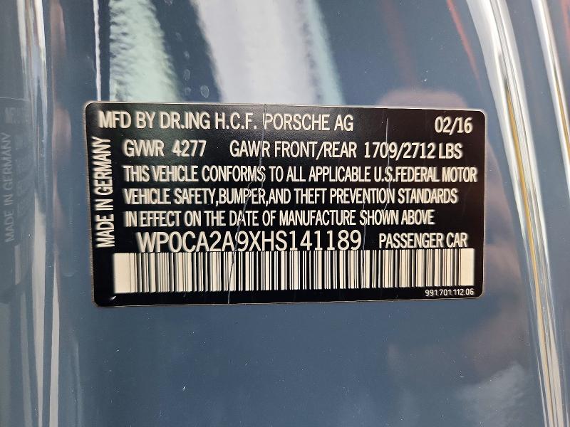 Продаж на аукціоні авто 2017 Porsche 911, vin: WP0CA2A9XHS141189, номер лоту: 71978616