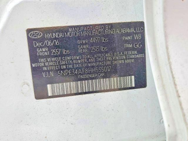 2017 Hyundai Sonata მანქანა იყიდება აუქციონზე, vin: 5NPE34AF8HH535017, აუქციონის ნომერი: 72994526