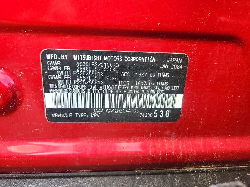 2024 Mitsubishi Eclipse Cross მანქანა იყიდება აუქციონზე, vin: JA4ATWAA2RZ044705, აუქციონის ნომერი: 72321236
